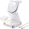 【2026 Upgraded】Wireless Charger 3 in 1 Foldable Wireless Charging Station with Light for Apple MagSafe Charger Travel Magnetic Charger for iPhone 17/16/15/14/13/12 Apple Watch AirPods (20W Adapter)