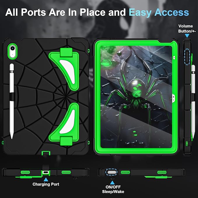 Case for iPad (A16) 11th/10th Generation 11.0''/10.9'' 2025/2022Kids Friendly iPad 10.9 Case with Screen ProtectorHeavy Duty Shockproof Cover for 10th Gen iPad CaseBlack Green