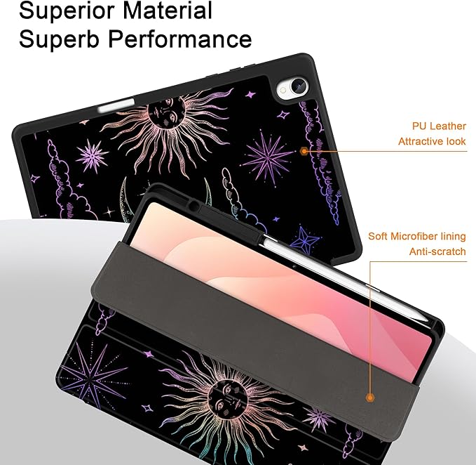 DONGKE Case for Samsung Galaxy Tab S11 5G 11 2025 Model (SM-X730/X736B) Slim Lightweight Trifold Stand Cover with S Pen Holder Auto Sleep/Wake Soft TPU Shockproof Back Sun &amp Moon