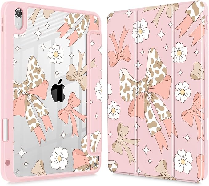 Tuiklol Case for iPad 11 inch (A16 Chip) 2025 Gen 11th / iPad 10.9 inch 2022 10th Gen Buit in Pencil Holder with Shockproof Cover Clear Transparent Back Shell Auto Wake/SleepLeopard Bow Gary