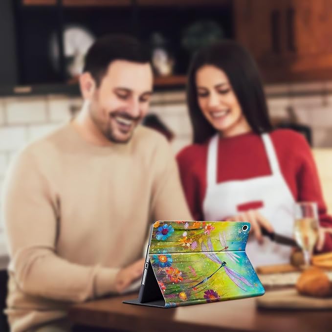 for All-New Fire HD 10 Tablet Case (13th Generation 10.1 inch 2023 Release) with Adjustable Stand &amp Auto Wake/Sleep Feature Smart Protect Cover Case - Colorful Dragonfly