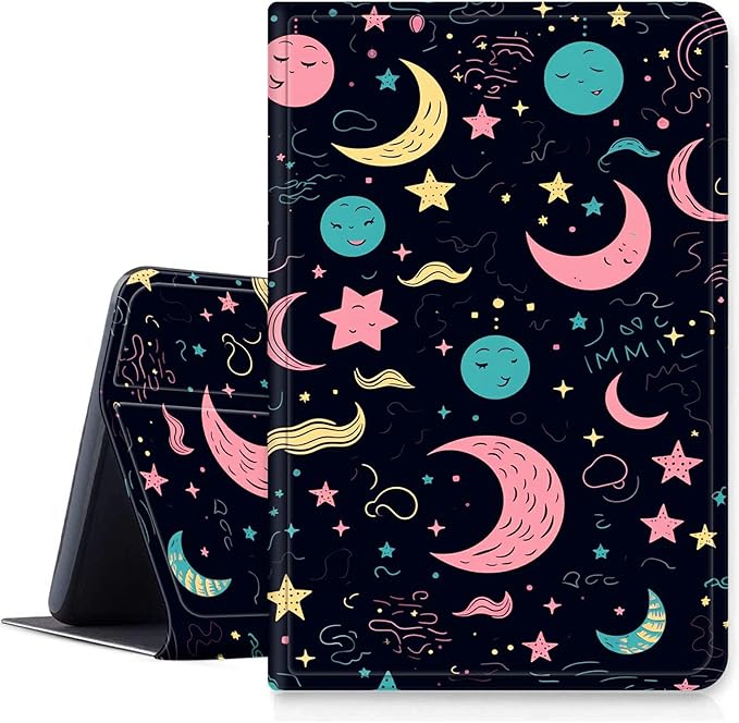 DIGTIALLL Case for Amazon Kindle Fire 7 Inch Tablet (9th/7th/5th Generation 2019/2017/2015 Release) PU Leather Smart Protective Cover with Auto Sleep/WakeStars and Moons
