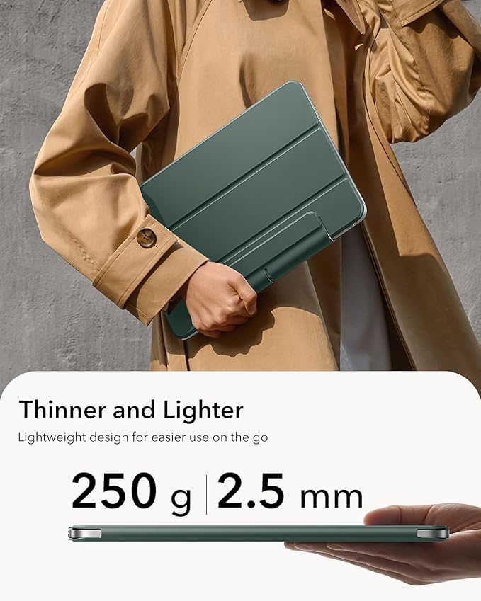 ESR for iPad Air 11 Inch Case M4/M3/M2 (2026/2025/2024) iPad Air 5th/4th Gen (2022/2020) Powerful Magnetic Attachment Slim Trifold Stand Case Auto Wake/Sleep Durable Protection Forest Green