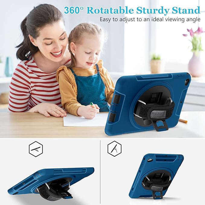 Case for iPad mini 5/4 7.9 INCH: TPU Cover for iPad mini 5th/4th Generation 7.9 Inch 2019/2015 with- Screen Protector- Stand- Handle- Shoulder Strap- Pencil Holder- Blue