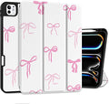 DONGKE Case for iPad Pro 13 inch (M5 2025 / M4 2024) – [Built-in Pencil Holder] Ultra Slim PU Leather Trifold Stand Cover with Soft TPU Back Auto Wake/Sleep - Pink Bows