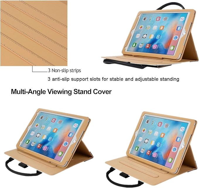 Cute Case for iPad 6th/5th Generation 9.7 inch 2018/2017iPad Air 2 Case 2014 Slim Handbag Leather Protective Cover with Stand Hand Strap Pocket for Girls Woman Kids for iPad Pro 9.7Black