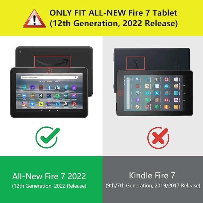 Case for All-New Amazon Kindle Fire 7 Tablet (7 12th Generation 2022 Release) Latest Model - PU Leather Folio Case with Smart Auto Wake/Sleep Cobblestone and Butterfly