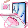 Shockproof Case for iPad Air 11'' (M4 2026/M3 2025/M2 2024)/ iPad Air 10.9'' Air 5th /4th Gen PC Clear Tablet Cases with Rotating Stand for Kids Rose