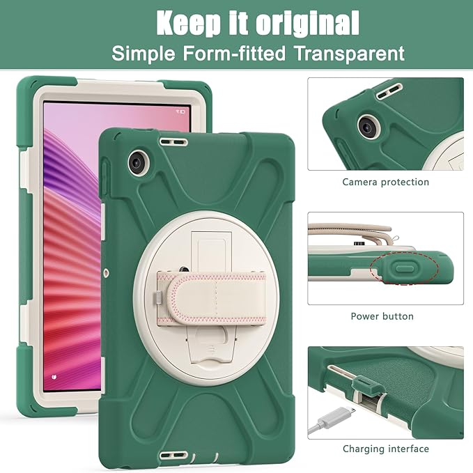 Tablet Case Compatible with Lenovo Tab 10.1(TB-311XU) /K10C TB311FU 2025 Case Protective Heavy Duty Rugged Shockproof Drop Protection Cover Shoulder Strap for Kids Silicone Cover(Green)