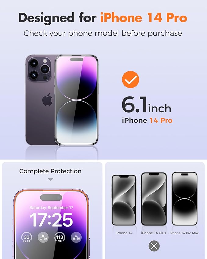 UNBREAKcable 4PCS Screen Protector for iPhone 14 Pro - 2 Privacy Tempered Glass+2 Clear Glass Double Shatterproof [Installation Frame] [9H Hardness] [Case Friendly] Anti-Scratch for iPhone 6.1 inch