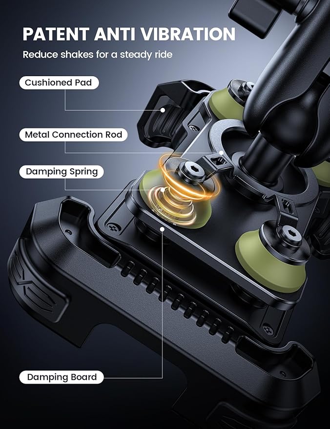 Lamicall Motorcycle Phone Mount Holder - [Dual Vibration Dampener] [Metal Adjustment Arm] Motorcycle Cell Phone Holder Bike Handlebar Phone Mount for iPhone 16 15 14 Pro Max 4.7-6.7 Phones Green