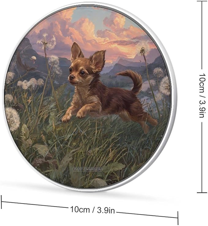 Chihuahua Dandelions Mountains Fast Portable Charger 10W Funny Graphic Phone Charging Pad with USB Cable