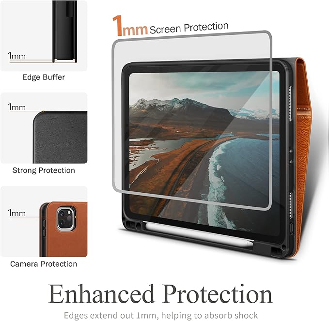 KingBlanc Case for iPad Pro 11 inch 4th/3rd/2nd/1st Generation (2022/2021/2020/2018) with Pencil Holder PU Leather Protective Stand Folio Auto Sleep/Wake Multi-Angles for Viewing/Typing Brown