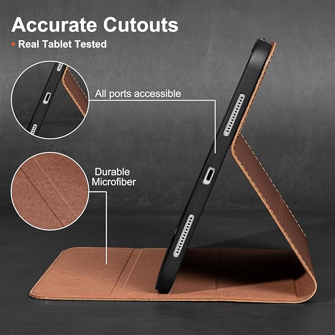 Gexmil Leather Case for iPad Air 11 Inch M4/M3/M2 (2026/2025/2024)iPad Air 10.9 Inch 5th/4th Generation 2022/2020 Top Grain Leather Cover Auto Sleep/Wake Adjustable StandVegetable Tanned Brown