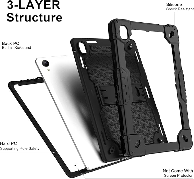 Deomoil for Urao C107/Jeazans OC101/C107 10.1 inch Tablet Hybird Case with Stand with 2 PCS Screen Protector for HiGrace C107/ZOFYWNAS C107/Freeski C107/Pswarfd 10.1 inch Tablet (Black)