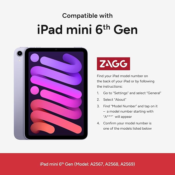 ZAGG Rugged Tablet Case for iPad mini (Gen 6) - Protective 360° Rotating Hand Strap Integrated Kickstand Drop-Proof Ideal for Business Warehouse and Field Use Black
