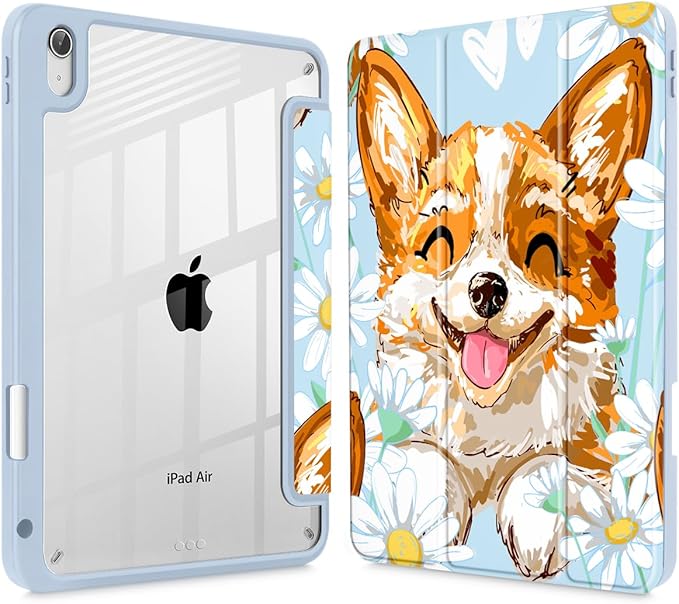 Case for iPad Air 11'' (M4 2026/M3 2025/M2 2024)/ iPad Air 10.9'' Air 5th /4th Gen Shockproof Cover with Clear Back Shell &amp Penceil Holder Auto Wake/Sleep Stand Cover Cute Corgi Dog