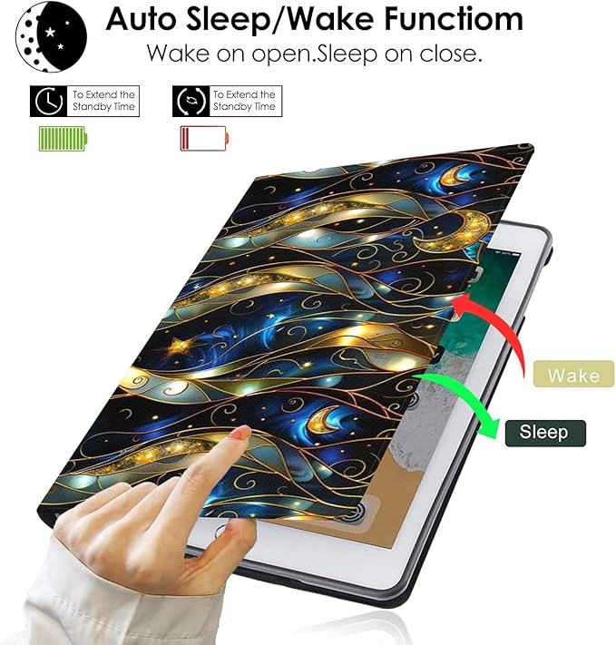 Compatible with iPad Air 13 inch Case (M3 2025 /M2 2024)/12.9 inch Case (6th/5th/4th/3rd 2022/2021/2020/2018) with Pencil HolderAuto Wake/Sleep Protect CoverStained Glass Effect Moon Stars