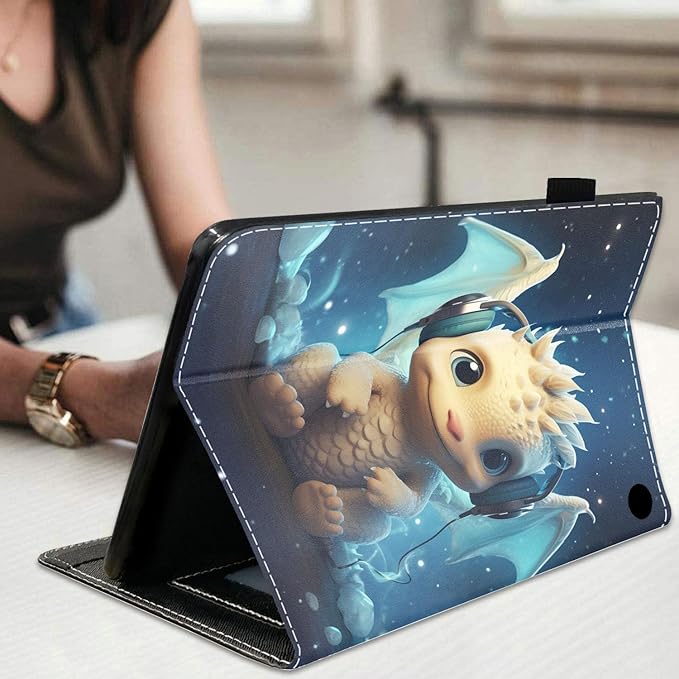 Case for Amazon Fire HD 10 &amp 10 Plus Tablet 10.1 (13th/11th Generation 2023/2021 Release) Slim Stand Folio Cover with Card Slot &amp Auto Wake/Sleep - Headphone Music Little Dinosaur
