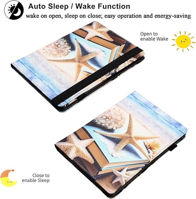 Case for Amazon Kindle Fire Max 11 Tablet (13th Generation2023 Release) 11 with Pencil Holder &amp Folio Stand Magnetic Smart PU Leather Shockproof Cover [Auto Sleep Wake] Beach Starfish