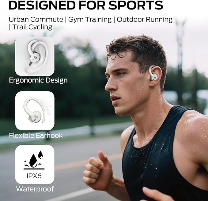 Monster N-Lite 216 Wireless Earbuds Sports Earbuds with Earhooks Bluetooth 6.0 Headphones Noise Cancelling Deep Bass Over Ear Buds 48H Playtime IPX6 Waterproof Earphones for Running/Workout/Gym