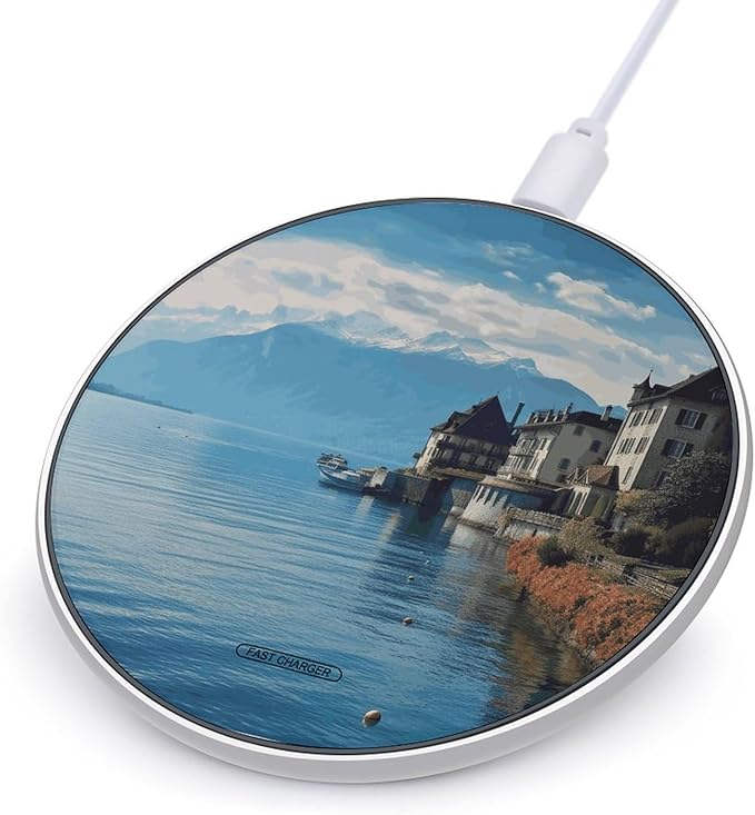 Lake Geneva Switzerland Wireless Charger Fast Wireless Charging Pad with USB Cable 10W Anti-Slip Magnetic Wireless Charger Portable Slim Charger Puck Travel Charging Station