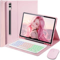 Case Keyboard for Samsung Galaxy Tab S10 Ultra / S9 Ultra / S8 Ultra 14.6 inch Cover - 7 Color Rainbow Change Backlit Detachable Magnetic Keyboard with S Pen Holder with Mouse - Pink