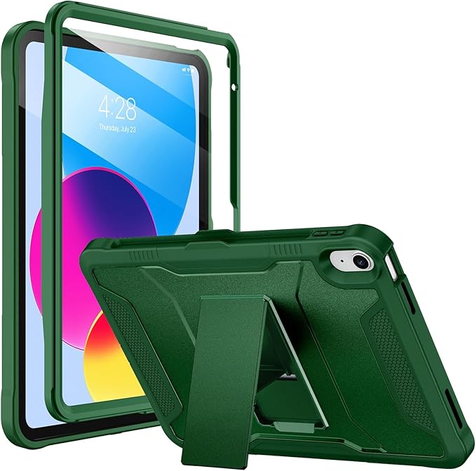 Soke Case for iPad (A16) 11th Generation 11-inch 2025 iPad 10th Generation 10.9-inch 2022 with Built-in Screen Protector and Kickstand Rugged Full Body Protective Cover - Alpine Green