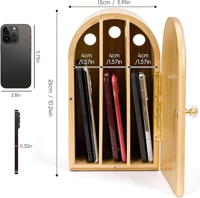 Premium Cell Phone Box for Family TimeBamboo Cell Phone Jail with Charging HolesHold 6 PhonesHelp Kids Adults Focus Back