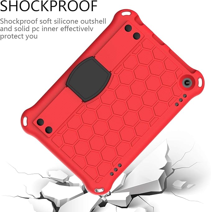 Bumper Case for Fire HD 8/Plus 10th Gen (2020 Only) Techcircle Shockproof Hand Belt Stand Cover Kids EVA Foam Honeycomb Protective Case with Shoulder Strap Handle Light Cover Red