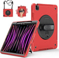 Miesherk Case for iPad Pro 12.9 Inch 6th/5th/4th Generation Military Grade Heavy Duty Shockproof iPad Pro 12.9 Case - Rotating Stand Pencil Holder Hand/Shoulder Strap Red