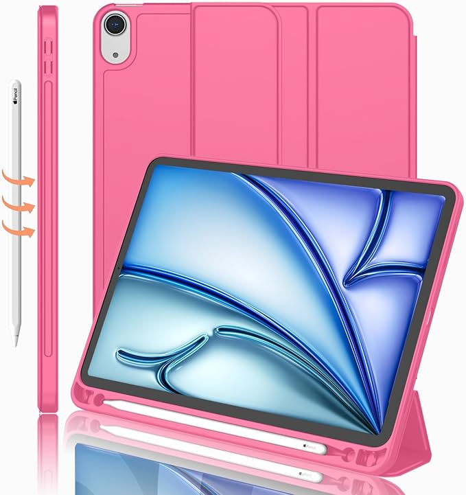 iMieet iPad Air 11 Inch Case M4/M3/M2(2026/2025/2024) iPad Air 5th/4th Generation Case 2022/2020 10.9 Inch with Pencil HolderTrifold Stand Smart Case with Soft TPU Back(Watermelon)