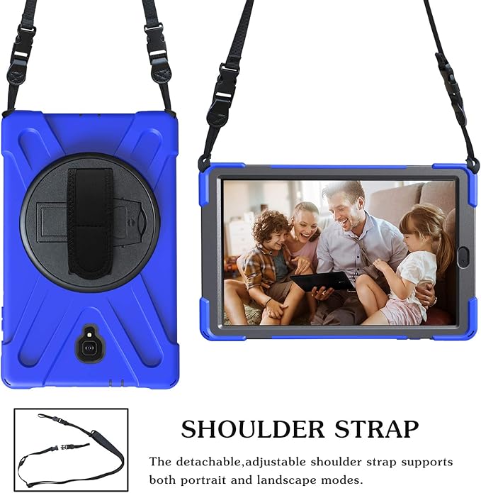 Rugged Case for Samsung Galaxy Tab A 10.5 2018 (SM-T590/T595/T597) Portable Hybrid Shock-Proof Cover with 360° Rotatable Hook&ampLoop HandleShoulder Strap (Blue)