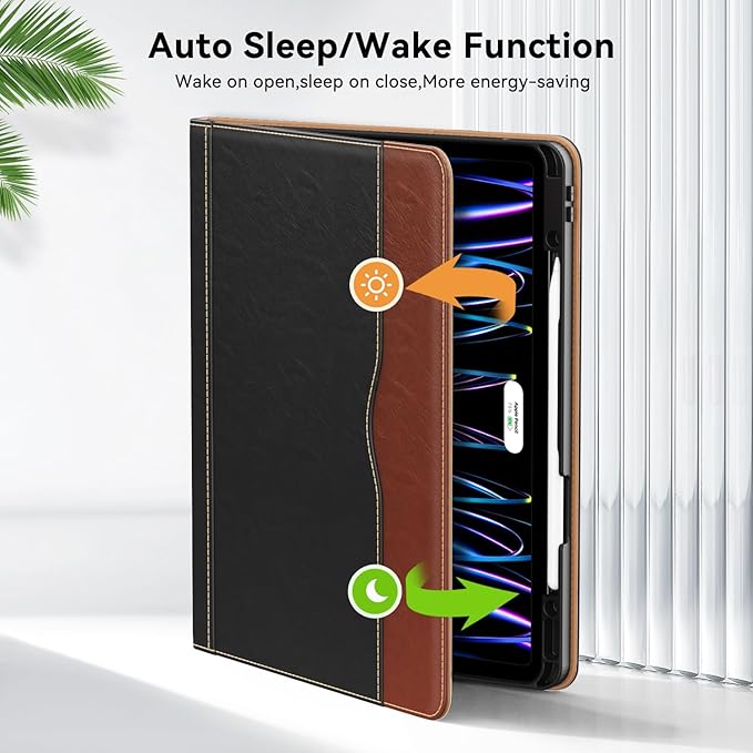 Case for New iPad Pro 12.9 inch 6th/5th/4th/3rd Generation 2022/2021/2020/2018 12.9'' ipad Pro Leather Folio Protective Cover 6/5/4/3 Gen with Pencil Holder Auto Wake/Sleep Brown Black