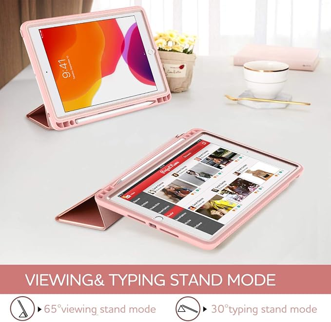 SURITCH Case for iPad 10.2 2021/2020/2019 (9th/8th/7th Generation) Shockproof Protective Smart Cover Case with Stand and Auto Sleep/Wake for iPad 10.2 Inch (Rose Gold)