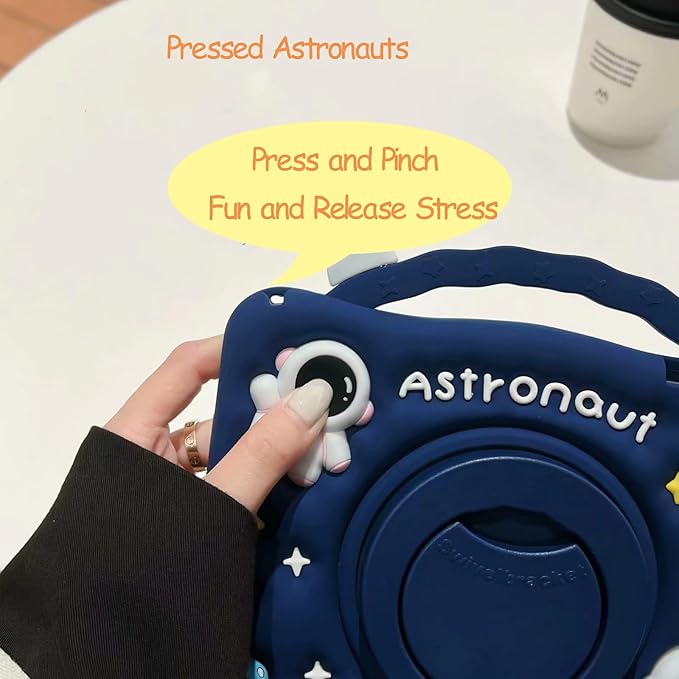 3D Cute Press Astronaut Case for iPad Pro 11 inch/Air 5th 2022/Air 4th 2020 10.9 inchKawaii Cartoon Character Space Soft Silicone Rotating Stand Case with Lanyard for Kids Teens Girls Women