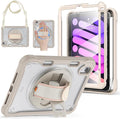 BRAECNstock Case for iPad mini 7 (A17 pro) 2024 &amp Mini 6 2021 8.3-inchShockproof Protective Cover with Pencil HolderScreen Protector360° Rotating Hand Strap/Stand-Khaki