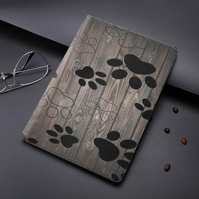 Case for iPad Pro 13 Inch M4 (iPad 7th Generation 2024)Adjustable Stand Auto Wake/Sleep Function Full Body Protection Cover - Dog Paw Print on Wood