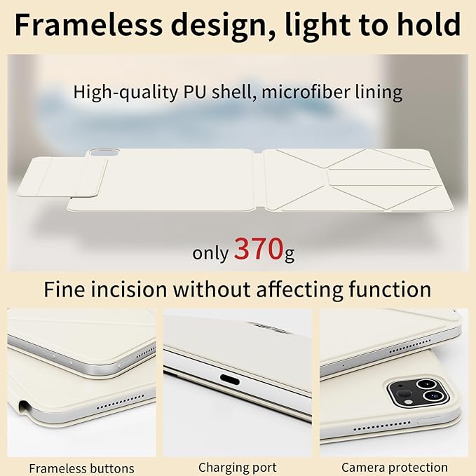 KenKe Magnetic Case for iPad Pro 11 Inch 4th/3rd/2nd Generation 2022/2021/2020 with Removable Pencil Holder Smart Folio Magnetic Slim Stand Cover with 6+View Angles Auto Wake/Sleep White Cream
