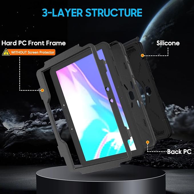 DreamerX for Samsung Galaxy Tab Active5 Pro 2025/Active 4 PRO/Active PRO 10.1 Case Heavy Duty Rugged Shockproof Drop Protection Cover with 360 Rotating Stand Handle Hand Strap Shoulder Strap Black