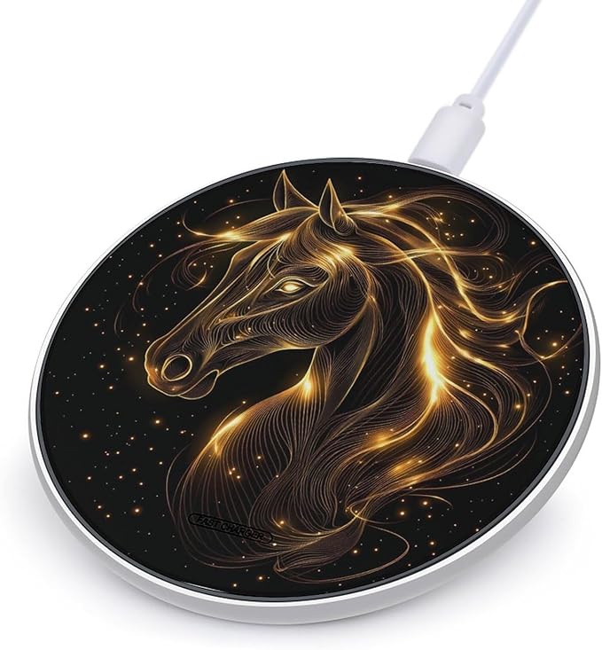Glowing Golden Horse Head Phone Charger Magnetic Charging Pad Anti-Slip with USB Cable