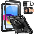 Weuiean Case for iPad A16 11th/10th Generation 11/10.9 Military-Grade Heavy-Duty Shockproof Cover with 360° Rotating Stand Built-in Pencil Holder &amp Adjustable Hand/Shoulder Strap - Black+Black