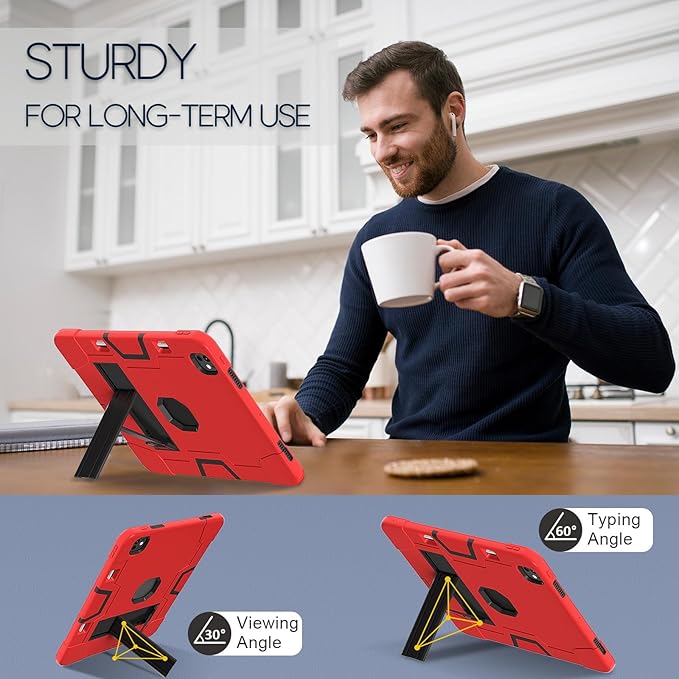 Case for iPad Pro 13 inch (2024 7th Gen) for iPad Pro 13 inch M4 2024 Case Heavy Duty Rugged Case with 360 Rotating Stand Shockproof Kids case for 2024 ipad pro 13 case Red&ampBlack
