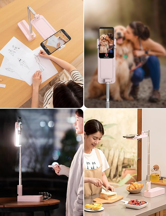Overhead Phone Stand for RecordingOverhead Phone Mount Foldable/Extendable/Rechargeable Phone Stand with Light&ampWireless Remote for Photo/Vlog Kit/Tiktok/Unboxing VideoCooking.P