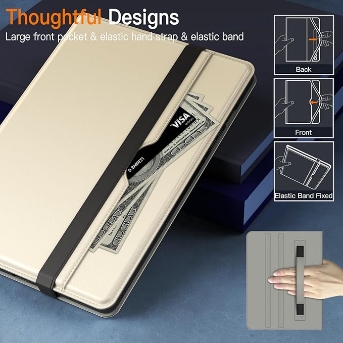 JETech Case for Samsung Galaxy Tab S10 Ultra/Tab S9 Ultra 14.6-Inch with S Pen Holder PU Leather Business Folio Stand Protective Tablet Cover with Pocket &amp Straps Multi-Angle Viewing (Beige)