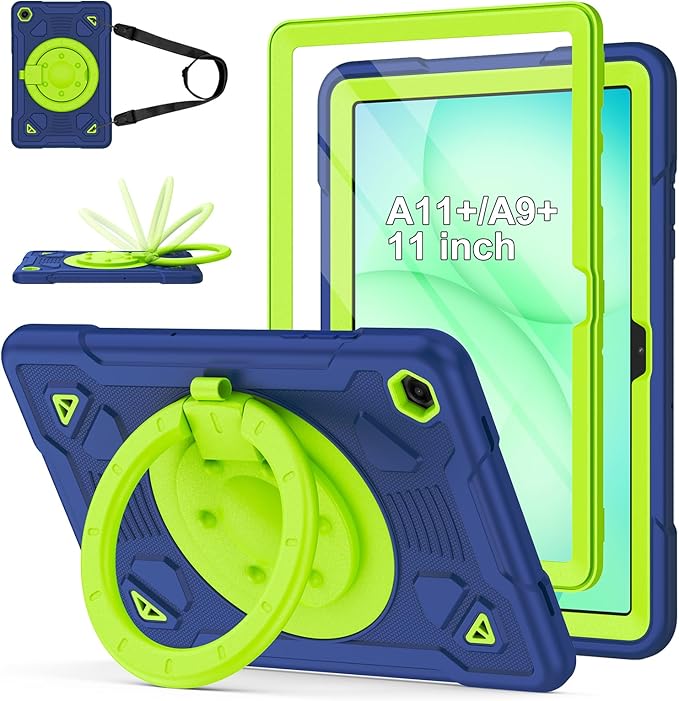 for Samsung Galaxy Tab A11 Plus/A9 Plus case with Screen Protector/ 360° Rotating Stand/Shoulder Strap Cover for Galaxy Tab A11+Plus/A9+ Plus 11 inch 2025/2023