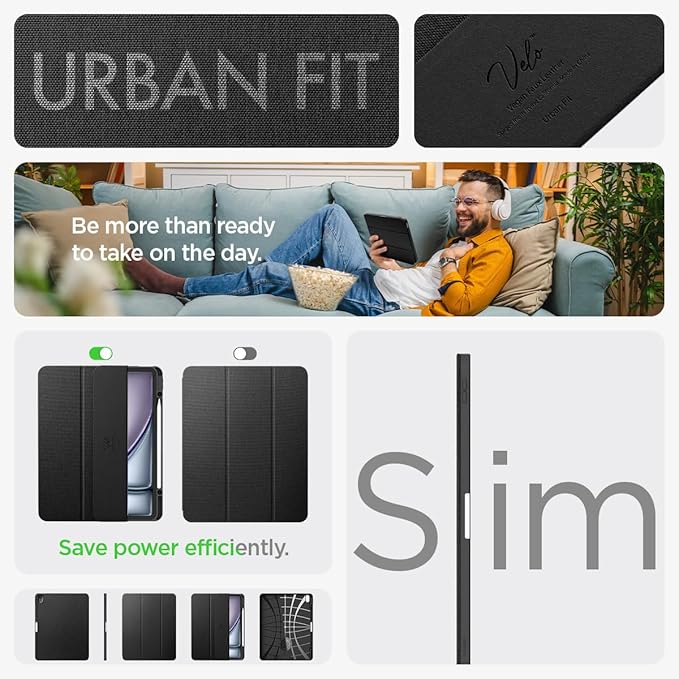 Spigen for iPad Air 13 Inch Case M4 (2026) iPad Air 13 Inch Case M3/M2 (2025/2024) Urban Fit Protective Premium Fabric Tri-Fold Cover with Pencil Holder Black