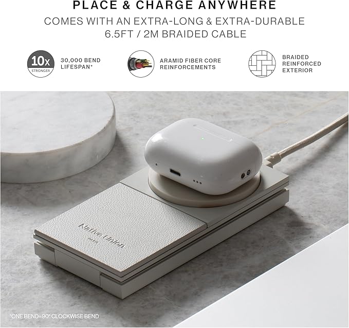 Native Union Rise 2-in-1 Magnetic Wireless Charger – Qi2 Certified &amp MagSafe Compatible – 15W Fast-Charging Foldable Charging Stand for iPhone Air 17 with Wireless Pad for AirPods Pro 3 (Sandston