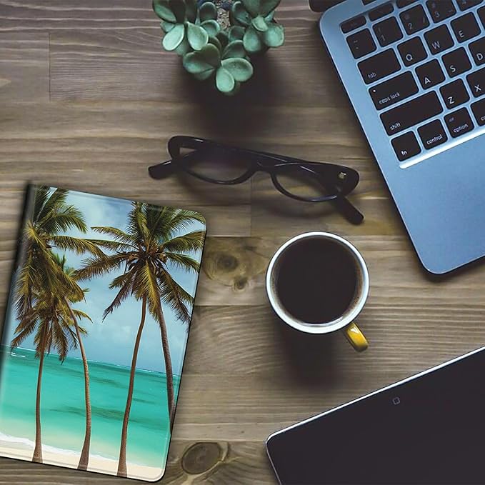 Case for Kindle Paperwhite 12th Generation &amp Kindle Colorsoft Signature Edition 2024 7 inch Lightweight Smart Case PU Leather Adjustable Stand Protective Cover with Auto Wake/Sleep - Palm Tree Bea