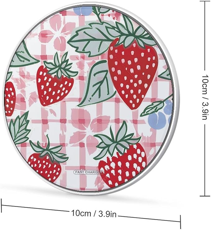 Strawberry Check Comic Style Phone Charger Magnetic Charging Pad Anti-Slip with USB Cable